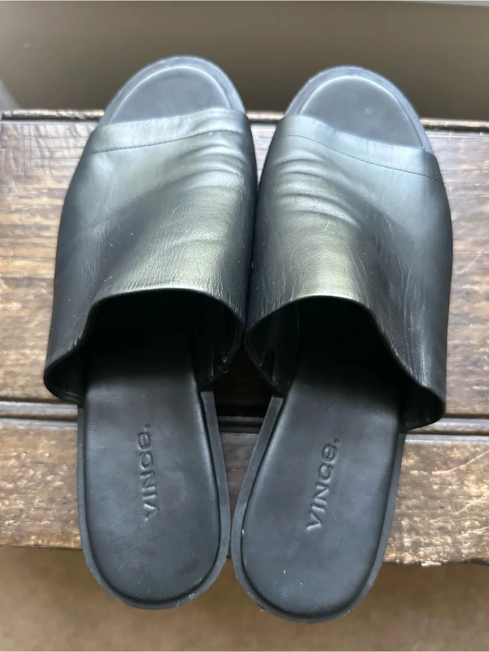Vince • Saskia Black Leather Platform Slide Sandals